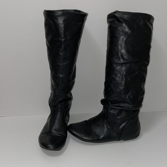 Women's Classic Round Toe Slouchy Booties Casual Slip On Fall Winter Long Boots - Picture 4 of 16